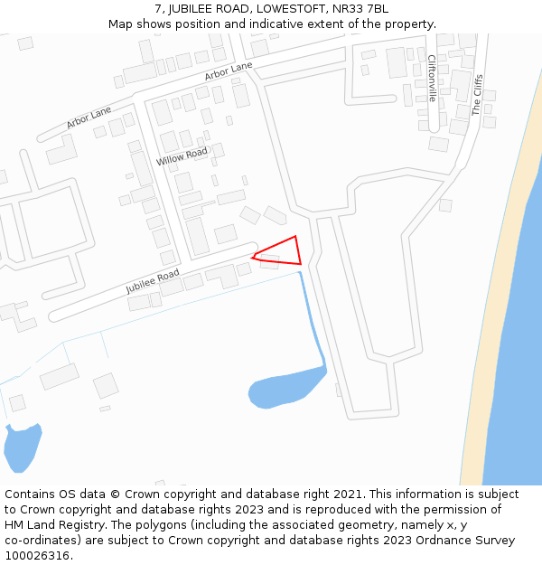 7, JUBILEE ROAD, LOWESTOFT, NR33 7BL: Location map and indicative extent of plot