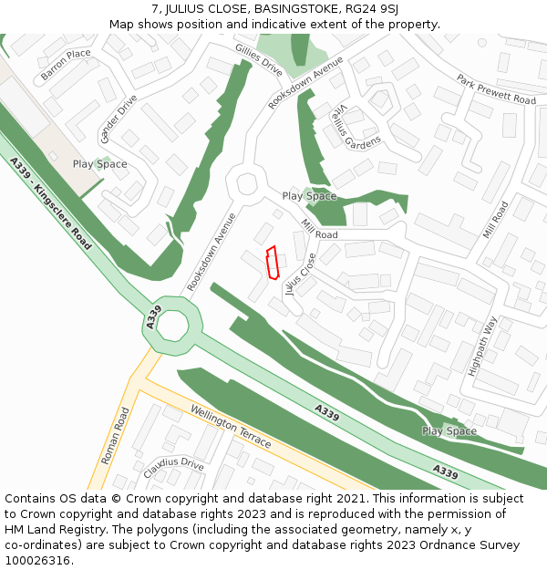7, JULIUS CLOSE, BASINGSTOKE, RG24 9SJ: Location map and indicative extent of plot