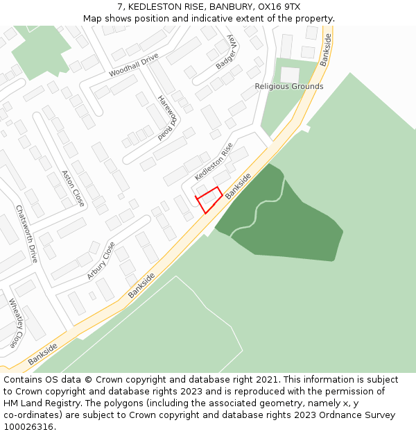 7, KEDLESTON RISE, BANBURY, OX16 9TX: Location map and indicative extent of plot