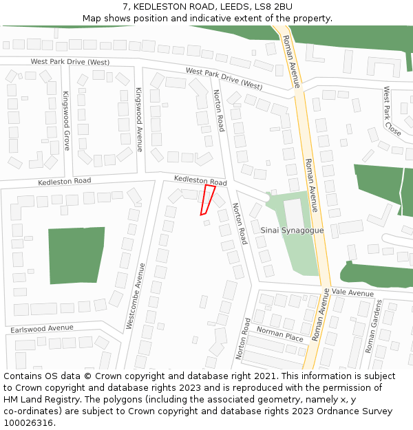 7, KEDLESTON ROAD, LEEDS, LS8 2BU: Location map and indicative extent of plot