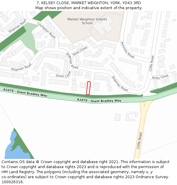 7, KELSEY CLOSE, MARKET WEIGHTON, YORK, YO43 3RD: Location map and indicative extent of plot