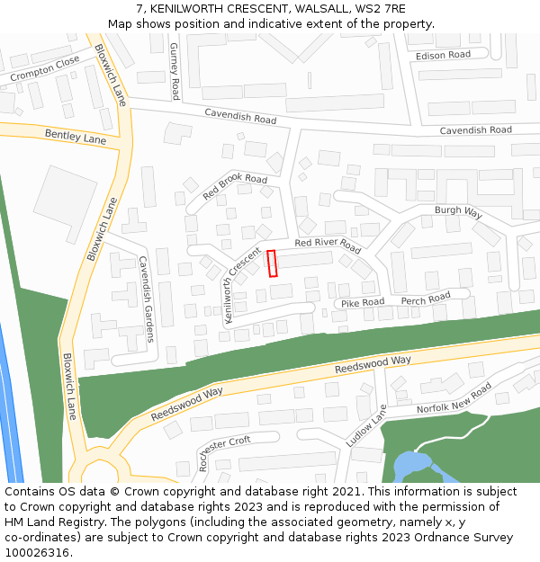 7, KENILWORTH CRESCENT, WALSALL, WS2 7RE: Location map and indicative extent of plot