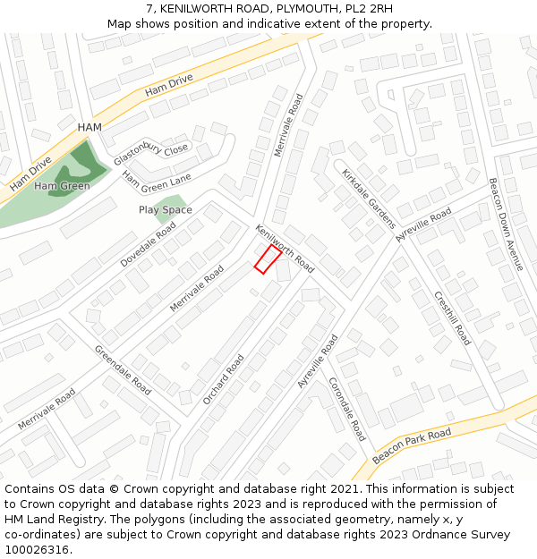 7, KENILWORTH ROAD, PLYMOUTH, PL2 2RH: Location map and indicative extent of plot