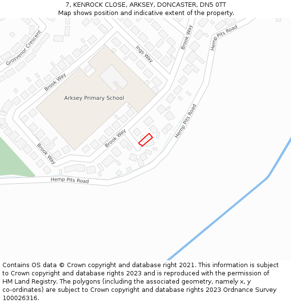 7, KENROCK CLOSE, ARKSEY, DONCASTER, DN5 0TT: Location map and indicative extent of plot