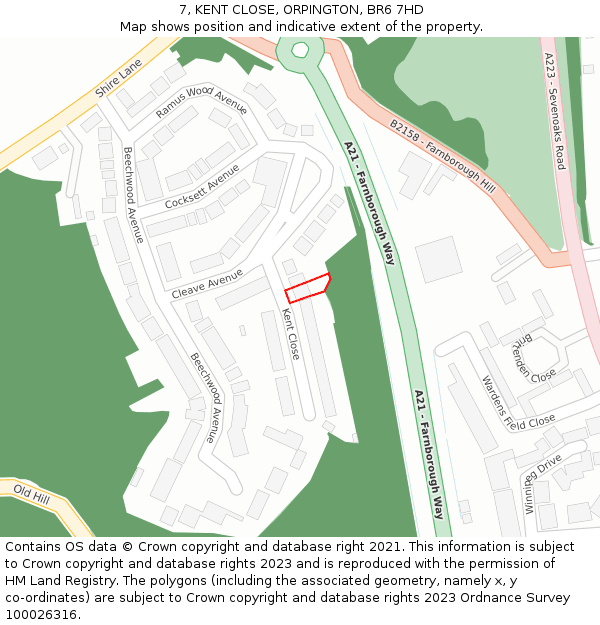 7, KENT CLOSE, ORPINGTON, BR6 7HD: Location map and indicative extent of plot