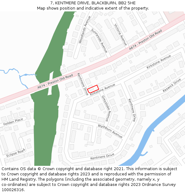 7, KENTMERE DRIVE, BLACKBURN, BB2 5HE: Location map and indicative extent of plot