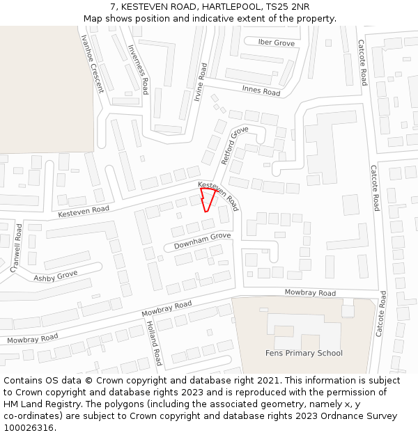 7, KESTEVEN ROAD, HARTLEPOOL, TS25 2NR: Location map and indicative extent of plot