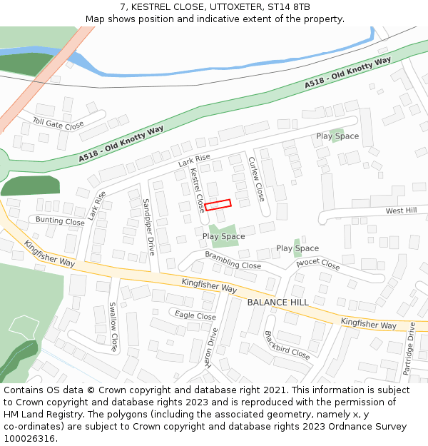 7, KESTREL CLOSE, UTTOXETER, ST14 8TB: Location map and indicative extent of plot