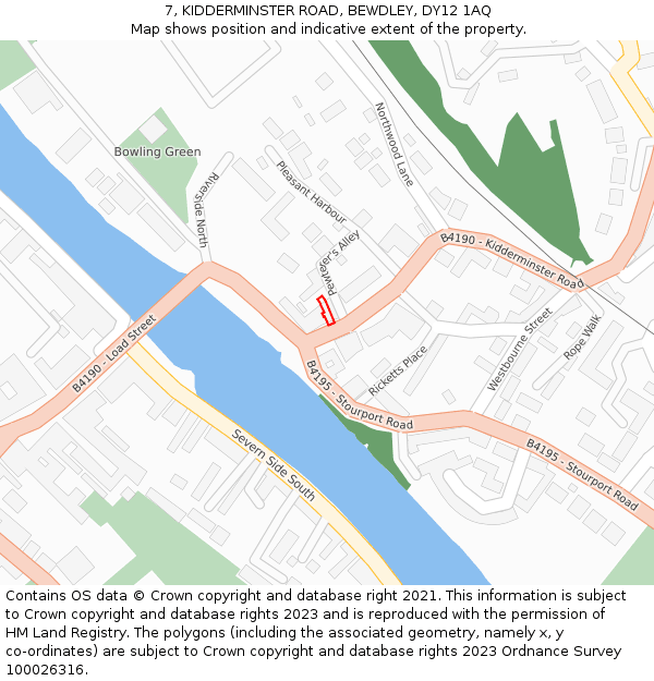 7, KIDDERMINSTER ROAD, BEWDLEY, DY12 1AQ: Location map and indicative extent of plot