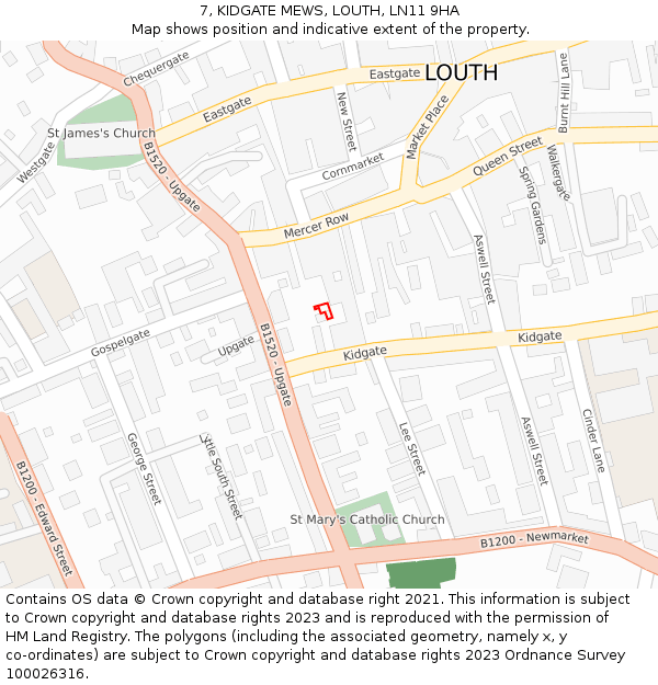 7, KIDGATE MEWS, LOUTH, LN11 9HA: Location map and indicative extent of plot