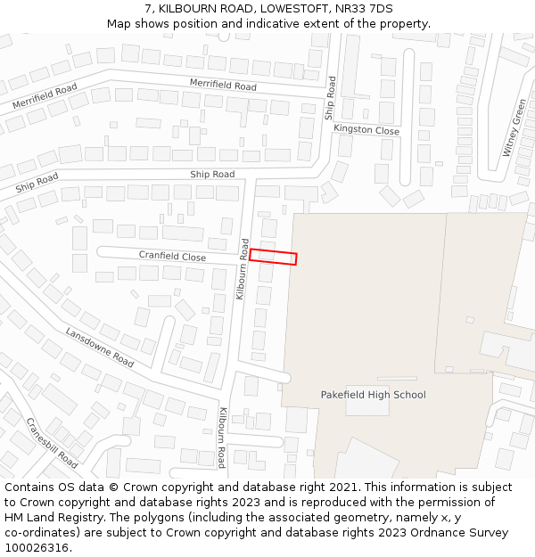 7, KILBOURN ROAD, LOWESTOFT, NR33 7DS: Location map and indicative extent of plot