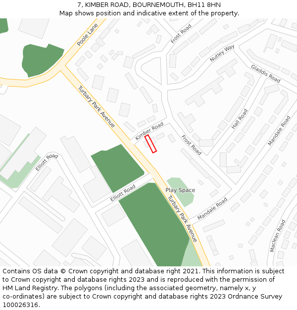 7, KIMBER ROAD, BOURNEMOUTH, BH11 8HN: Location map and indicative extent of plot