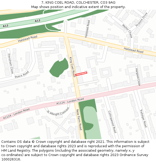7, KING COEL ROAD, COLCHESTER, CO3 9AG: Location map and indicative extent of plot