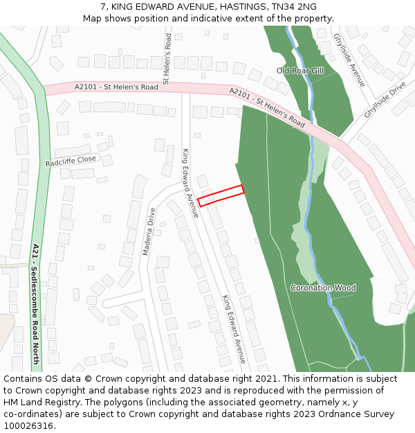 7, KING EDWARD AVENUE, HASTINGS, TN34 2NG: Location map and indicative extent of plot