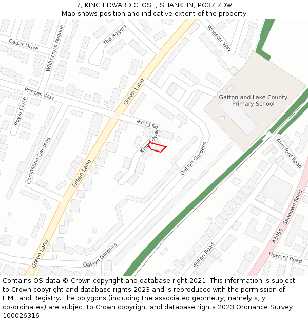 7, KING EDWARD CLOSE, SHANKLIN, PO37 7DW: Location map and indicative extent of plot