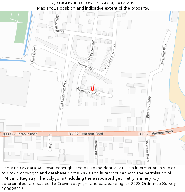 7, KINGFISHER CLOSE, SEATON, EX12 2FN: Location map and indicative extent of plot