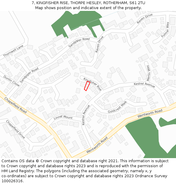 7, KINGFISHER RISE, THORPE HESLEY, ROTHERHAM, S61 2TU: Location map and indicative extent of plot