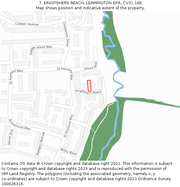 7, KINGFISHERS REACH, LEAMINGTON SPA, CV31 1AE: Location map and indicative extent of plot