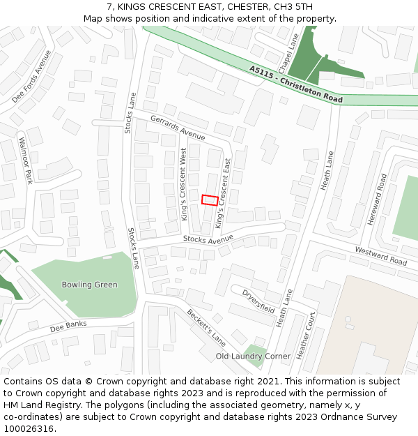 7, KINGS CRESCENT EAST, CHESTER, CH3 5TH: Location map and indicative extent of plot