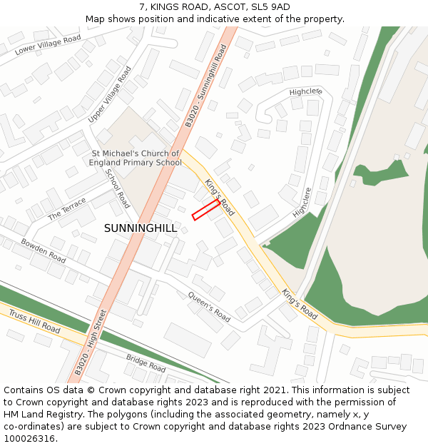 7, KINGS ROAD, ASCOT, SL5 9AD: Location map and indicative extent of plot