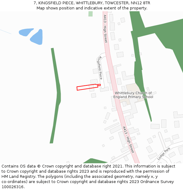 7, KINGSFIELD PIECE, WHITTLEBURY, TOWCESTER, NN12 8TR: Location map and indicative extent of plot