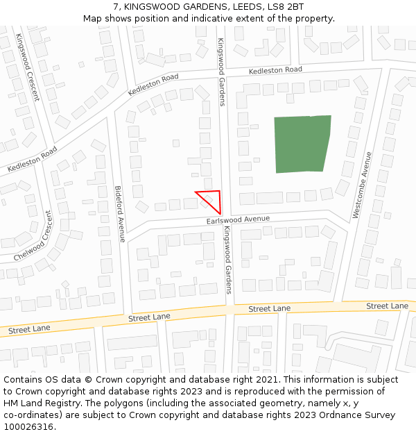 7, KINGSWOOD GARDENS, LEEDS, LS8 2BT: Location map and indicative extent of plot