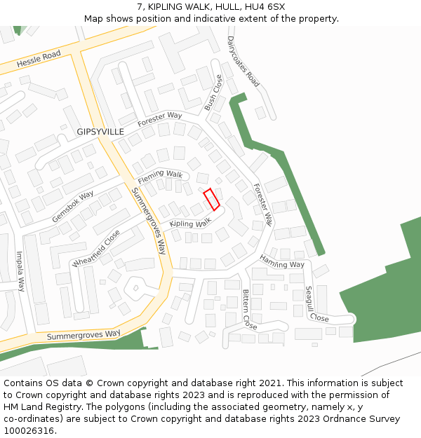 7, KIPLING WALK, HULL, HU4 6SX: Location map and indicative extent of plot