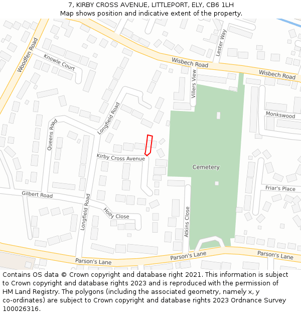 7, KIRBY CROSS AVENUE, LITTLEPORT, ELY, CB6 1LH: Location map and indicative extent of plot