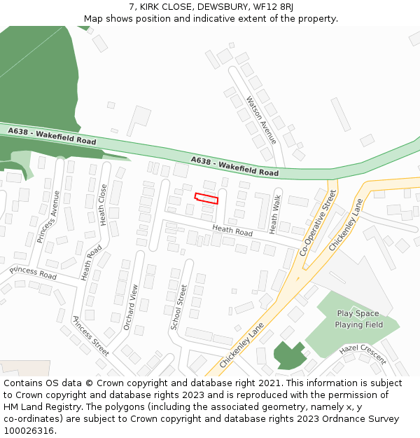 7, KIRK CLOSE, DEWSBURY, WF12 8RJ: Location map and indicative extent of plot