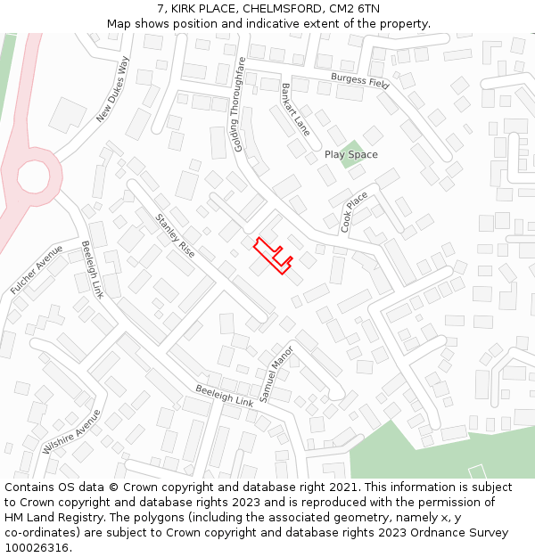 7, KIRK PLACE, CHELMSFORD, CM2 6TN: Location map and indicative extent of plot
