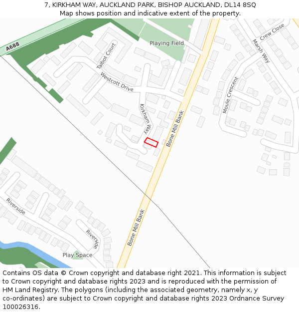 7, KIRKHAM WAY, AUCKLAND PARK, BISHOP AUCKLAND, DL14 8SQ: Location map and indicative extent of plot