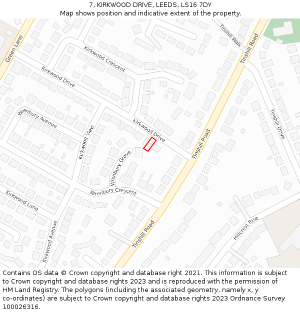 7, KIRKWOOD DRIVE, LEEDS, LS16 7DY: Location map and indicative extent of plot