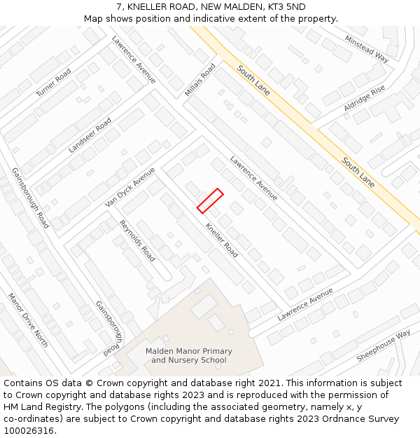 7, KNELLER ROAD, NEW MALDEN, KT3 5ND: Location map and indicative extent of plot