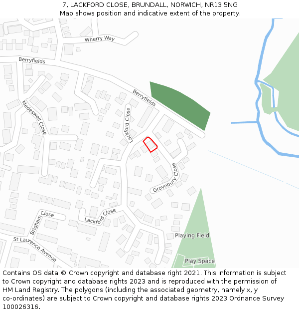 7, LACKFORD CLOSE, BRUNDALL, NORWICH, NR13 5NG: Location map and indicative extent of plot