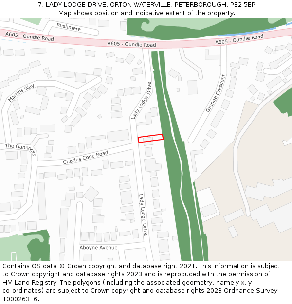 7, LADY LODGE DRIVE, ORTON WATERVILLE, PETERBOROUGH, PE2 5EP: Location map and indicative extent of plot