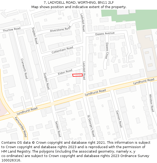 7, LADYDELL ROAD, WORTHING, BN11 2LF: Location map and indicative extent of plot