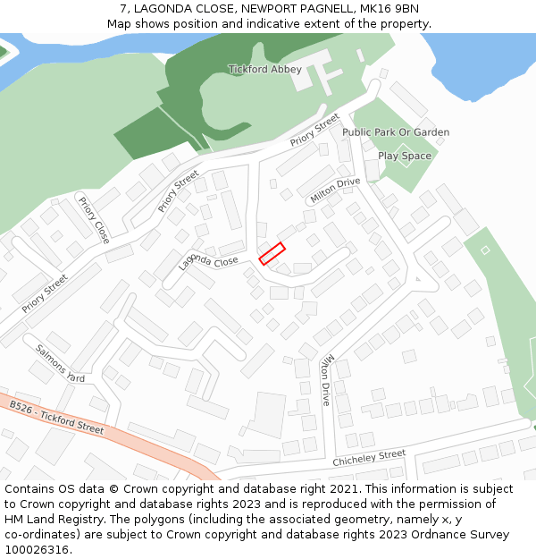 7, LAGONDA CLOSE, NEWPORT PAGNELL, MK16 9BN: Location map and indicative extent of plot
