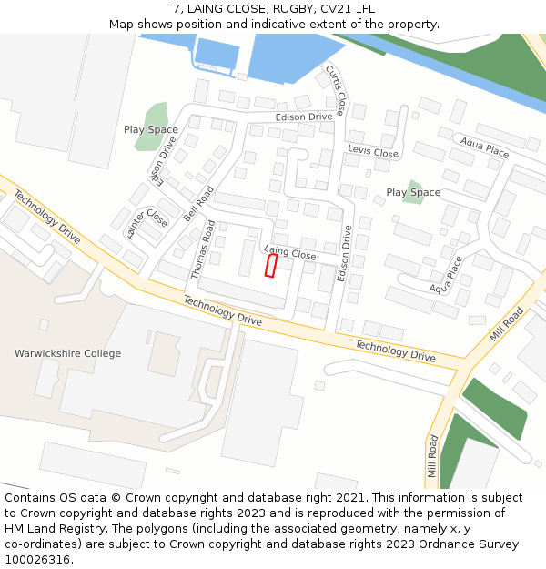 7, LAING CLOSE, RUGBY, CV21 1FL: Location map and indicative extent of plot