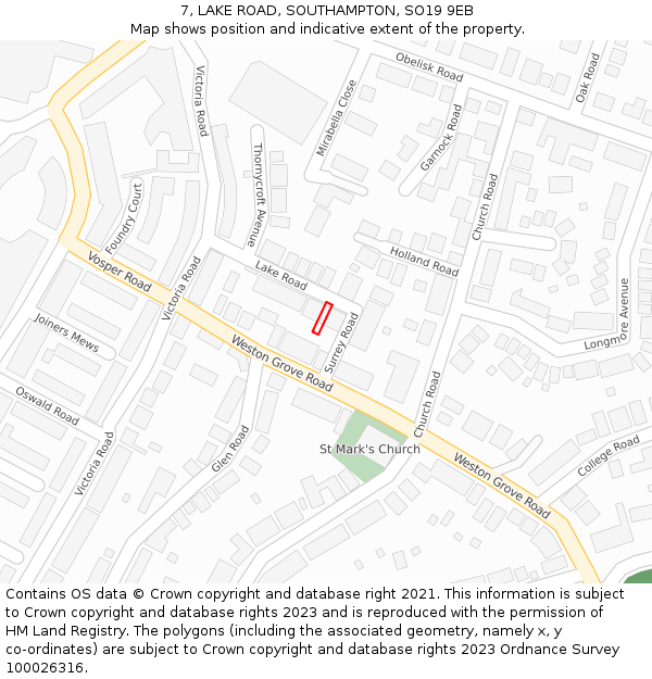 7, LAKE ROAD, SOUTHAMPTON, SO19 9EB: Location map and indicative extent of plot
