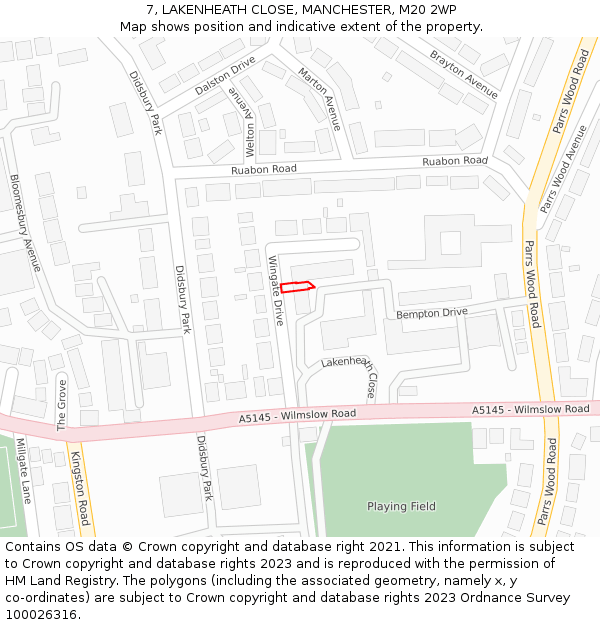 7, LAKENHEATH CLOSE, MANCHESTER, M20 2WP: Location map and indicative extent of plot