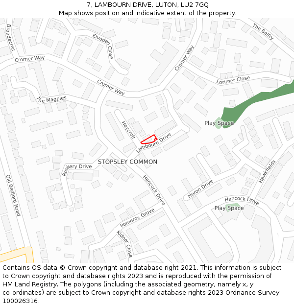7, LAMBOURN DRIVE, LUTON, LU2 7GQ: Location map and indicative extent of plot