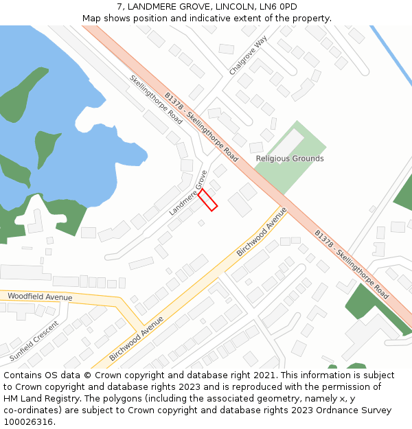 7, LANDMERE GROVE, LINCOLN, LN6 0PD: Location map and indicative extent of plot