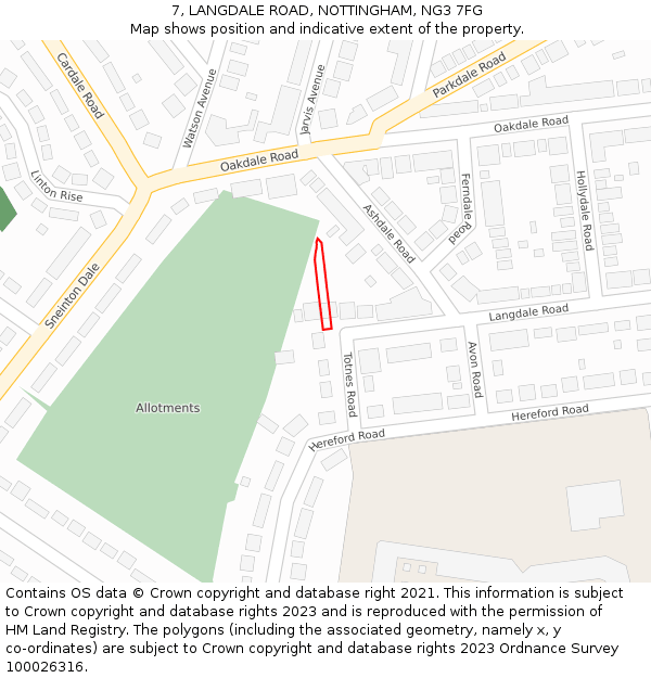 7, LANGDALE ROAD, NOTTINGHAM, NG3 7FG: Location map and indicative extent of plot