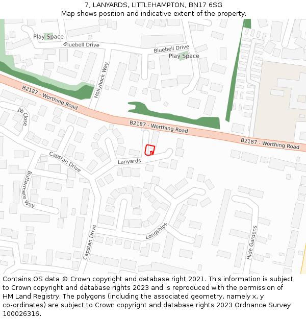 7, LANYARDS, LITTLEHAMPTON, BN17 6SG: Location map and indicative extent of plot