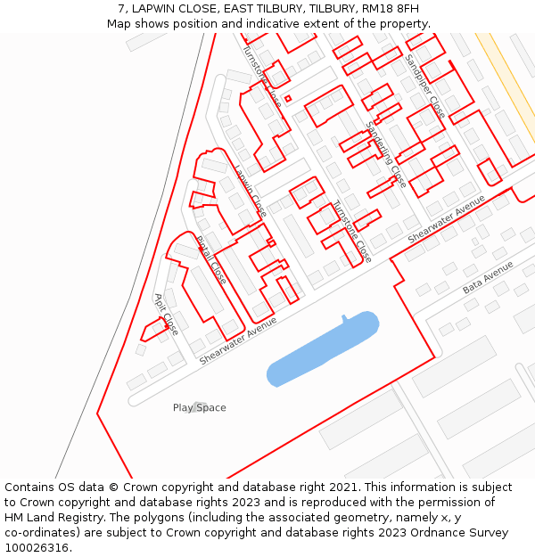 7, LAPWIN CLOSE, EAST TILBURY, TILBURY, RM18 8FH: Location map and indicative extent of plot