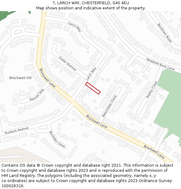 7, LARCH WAY, CHESTERFIELD, S40 4EU: Location map and indicative extent of plot