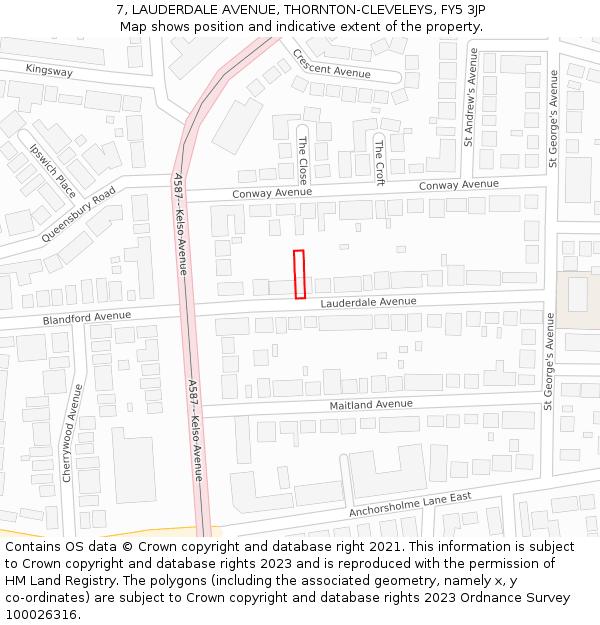 7, LAUDERDALE AVENUE, THORNTON-CLEVELEYS, FY5 3JP: Location map and indicative extent of plot