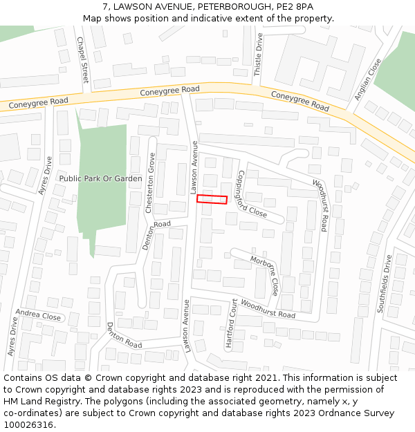 7, LAWSON AVENUE, PETERBOROUGH, PE2 8PA: Location map and indicative extent of plot