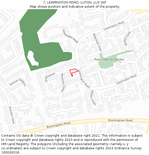 7, LEAMINGTON ROAD, LUTON, LU3 3XF: Location map and indicative extent of plot