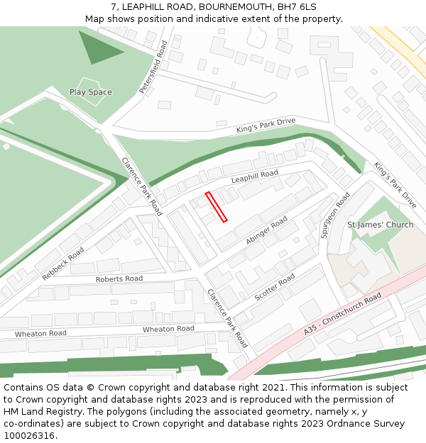 7, LEAPHILL ROAD, BOURNEMOUTH, BH7 6LS: Location map and indicative extent of plot